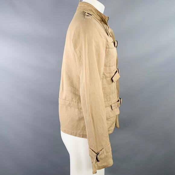 BOTTEGA VENETA Size 40 Khaki Linen Cotton Twill Buckles Zip Up Bondage Jacket - Picture 2 of 11